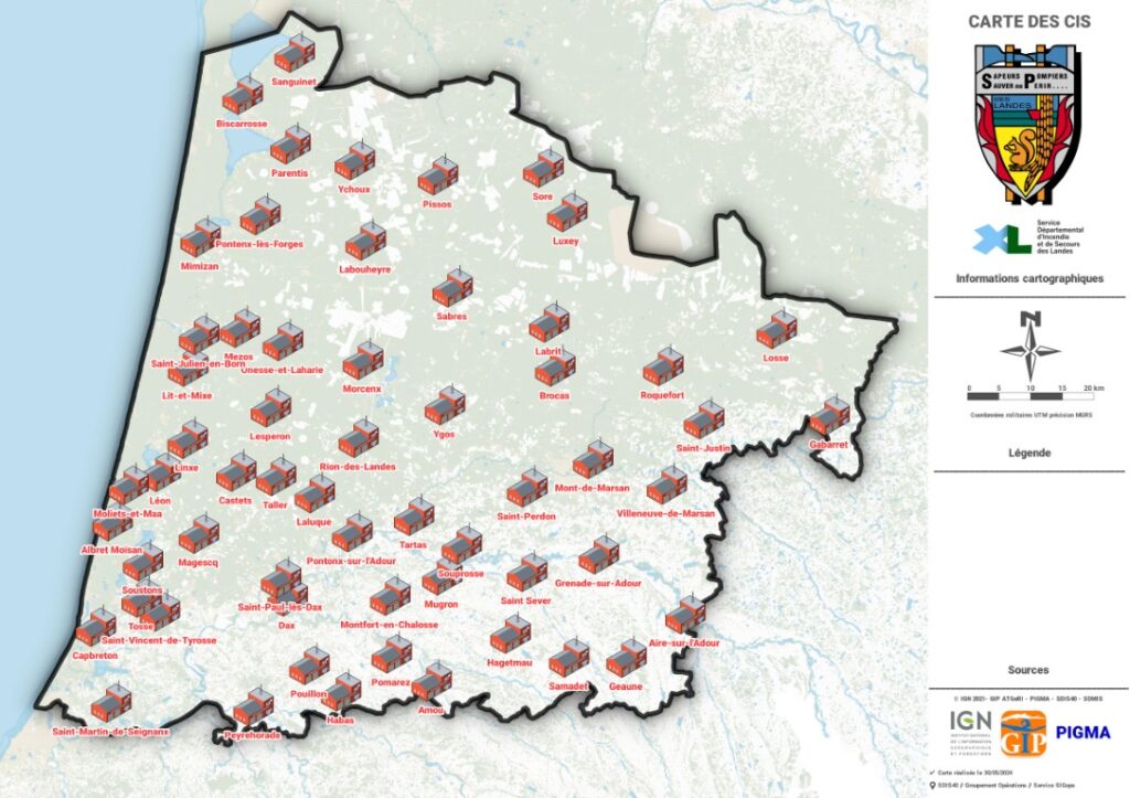 SDIS des Landes_Carte
