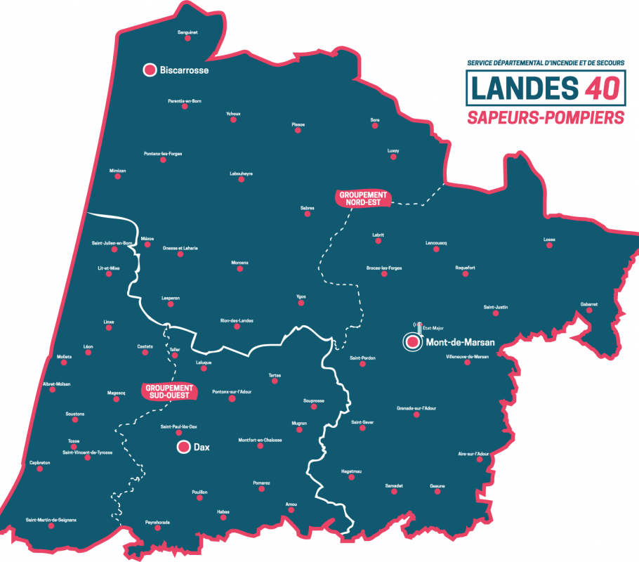 Carte SDIS 40 , sercice départemental d'incendie et de secours 2